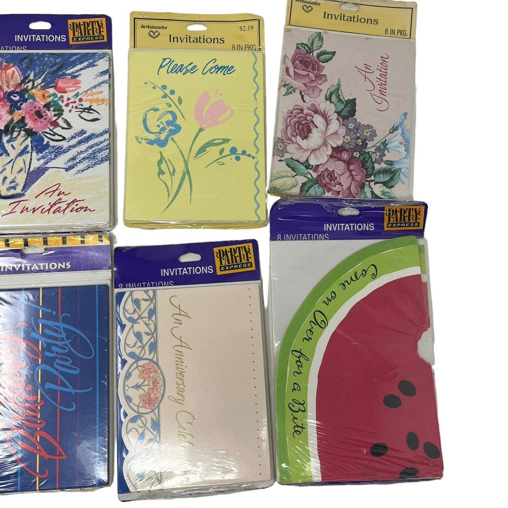Vintage Hallmark Invitations Lot Of 8 NOS 8ct Card Invites‎ Watermelon Floral - Picture 3 of 4